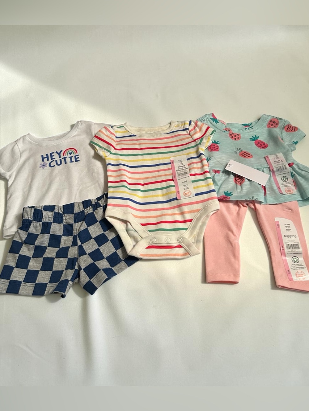 Wonder Nation Baby Girl Clothes (0-3M)Tops, Leggings, Bodysuit, Shorts, 5 Pack
